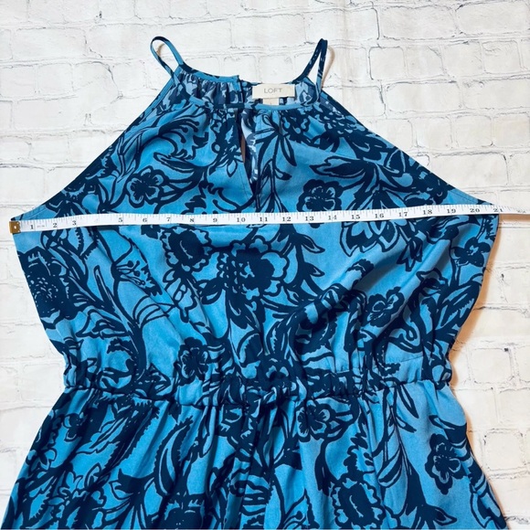 LOFT Long Maxi Dress Women’s Large Blue Hawaiian Tropical Floral Halter Resort - Picture 7 of 9
